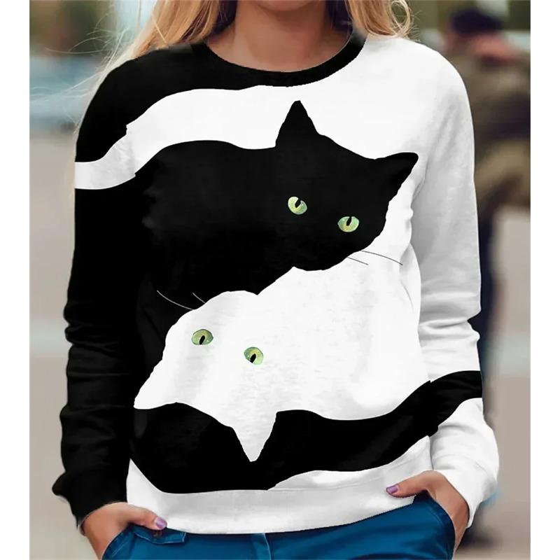 Women's 3D Pullovers O-neck Long Sleeve Cat Puppy Fashion Animal Cute Pet Print Hoodies Large Casual Street Wear Oversize Sweatshirt Ootd