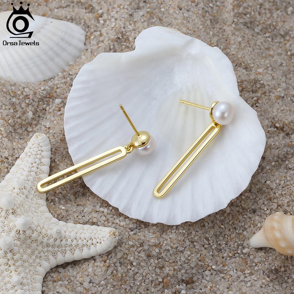 ORSA JEWELS Vintage 925 Sterling Silver Natural Baroque Pearl Earrings with Paper Clip Eardrops for Women Handmade Jewelry GPE29