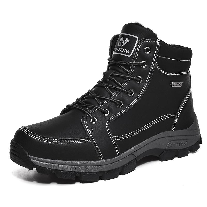 Men's Waterproof Non-Slip High-Top Hiking & Travel Shoes - Versatile, Outdoor, Plus Size, Velvet-Lined.