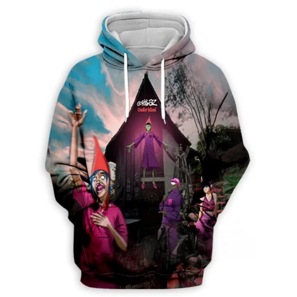 Mikina s kapucí Gorillaz Band s 3D potiskem pro děti, ležérní nadměrný Y2k Harajuku top s kapucí, chlapecká mikina