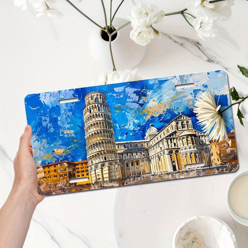 

Leaning Tower of Pisa Art Aluminum License Plate - , Waterproof & Rust-Proof, Vibrant Impressionist Design, Perfect Gift for Car 15x30cm(5.9x7.8inch)