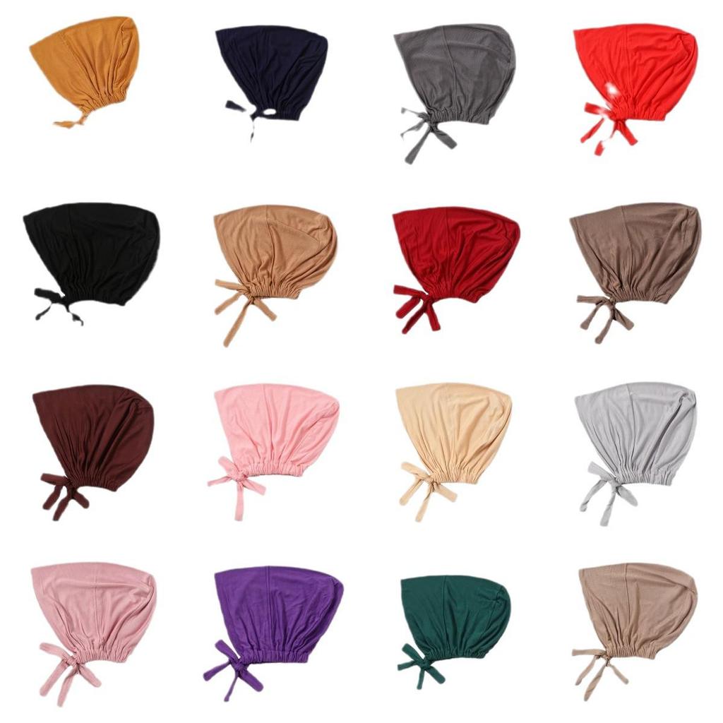Modal Mercerized Cotton Elastic Drawstring Base Cap Solid Color Women's Hijab