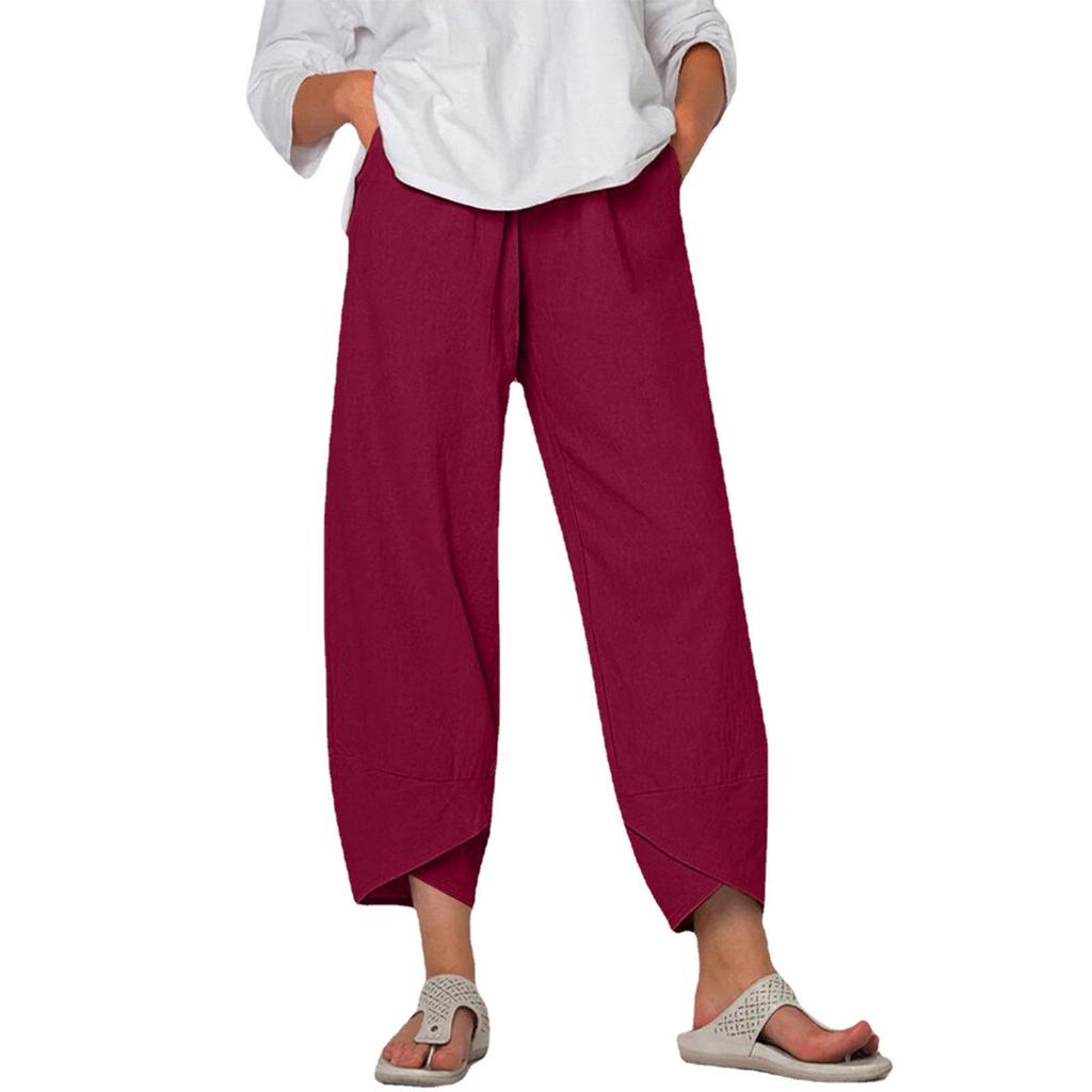 Women's Solid Color Casual Loose-Fit Nine-Point Pants (Plus Size)