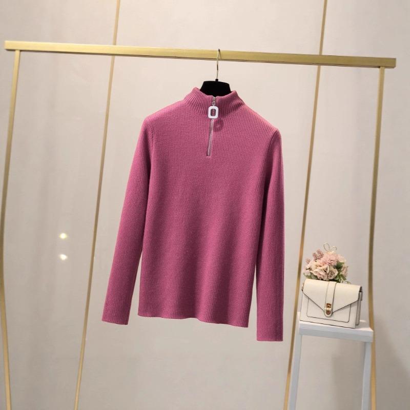 Autumn and Winter Black Semi-turtleneck Bottoming Shirt Women's New Slim-fitting Versatile Long-sleeved Knitted Sweater Top Trendy