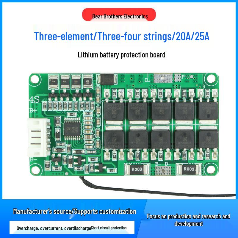 3S4S Battery Protection Board 20A 25A, 11.1V/14.8V RV Battery Pack, Same Port with Balancing and Temperature Control