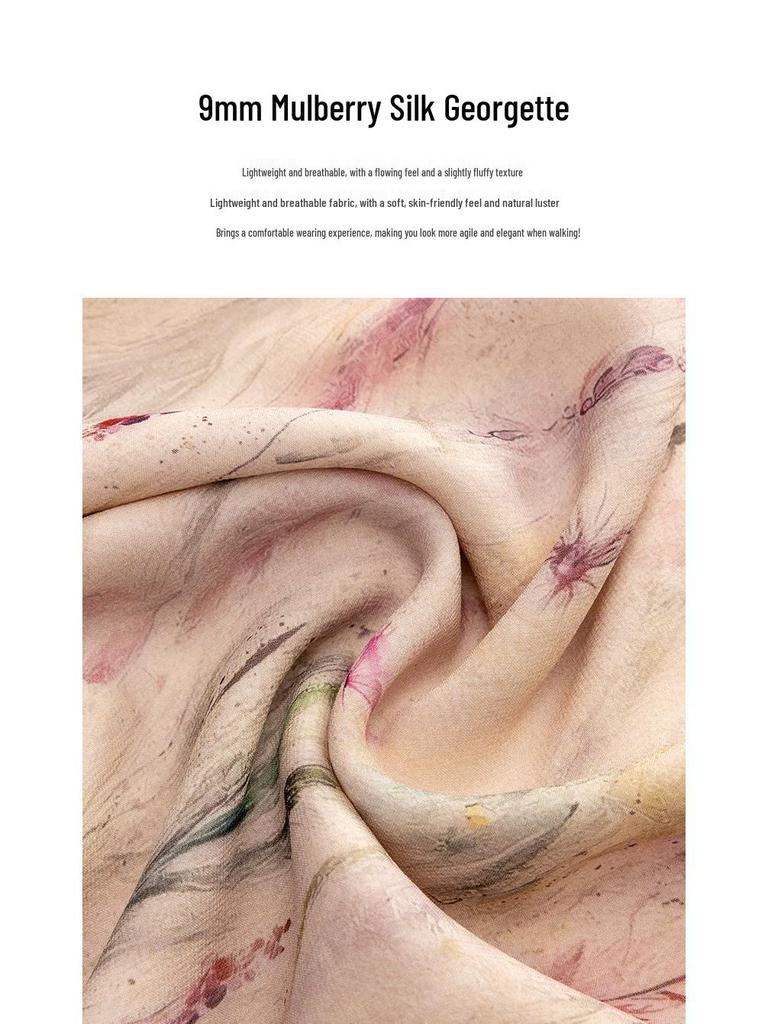 Ethereal Floral Print Dress in 100% Mulberry Silk with Ruffles - Spring Tea Break Collection