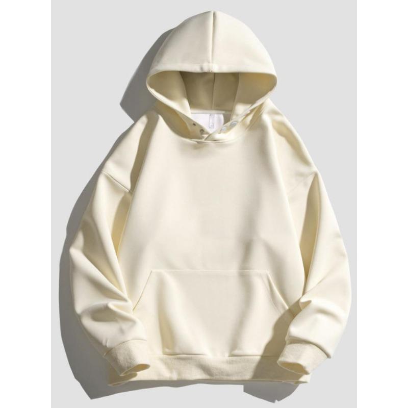 Men Fashion Tops Hooded Sweaters Spring and Autumn Men Long-sleeved Loose Hoodies Fashion Men Solid Color Tops