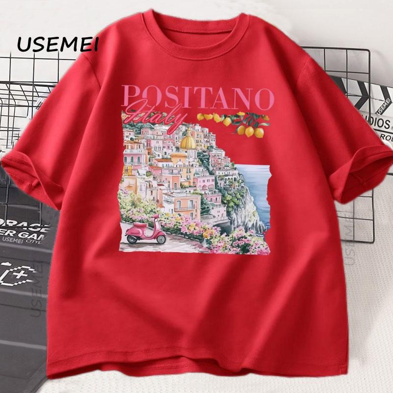 Positano Italy TShirt Vintage Italian T Shirt Oversized Cute Womens Graphic Tee Retro Short Sleeve Italy Vacation Tee Unisex S