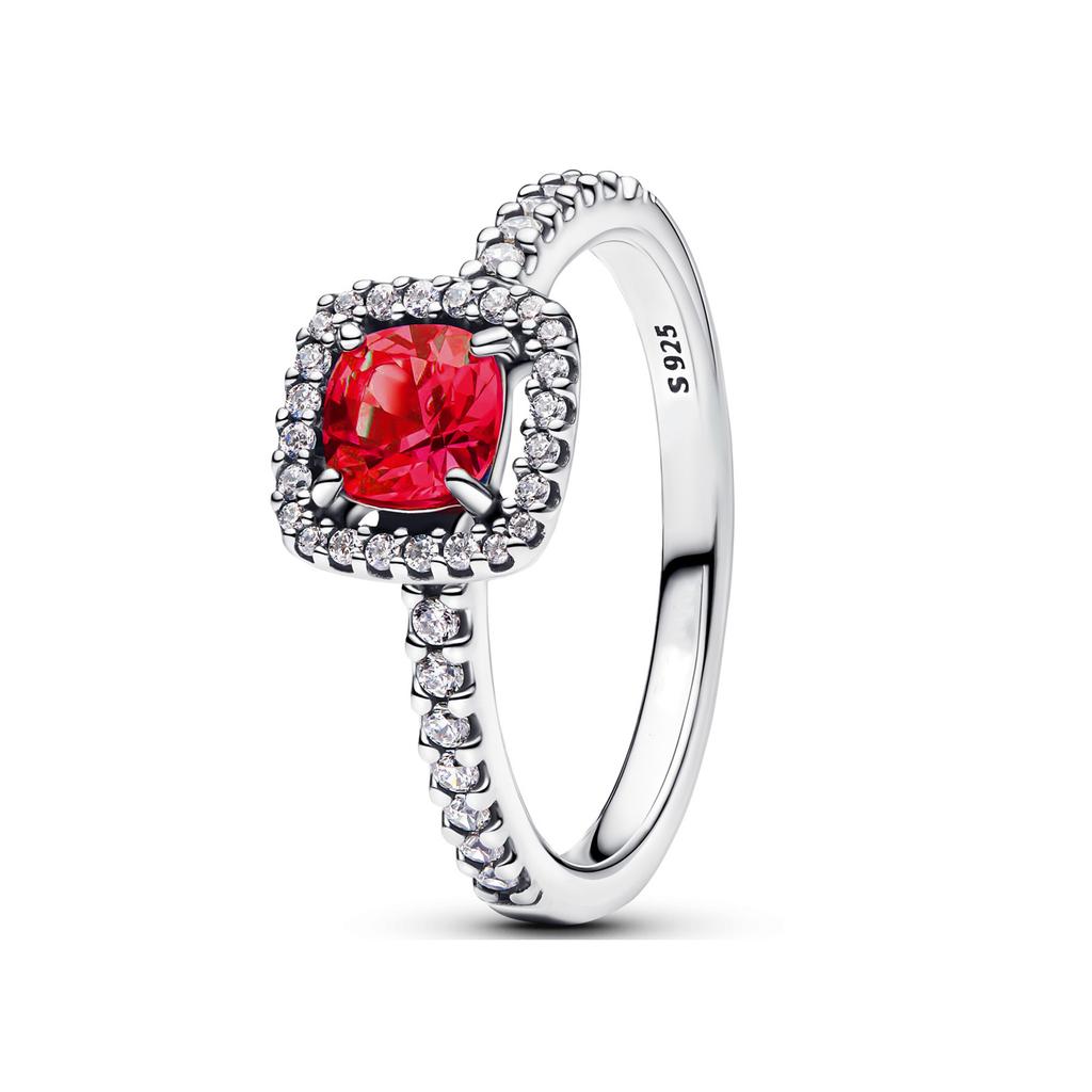 Hot Sale 925 Silver Rings Pink Blue Red Zircon Bow Geometry Square Ring for Original Silver 925 Wedding Ring Jewelry Trinkets