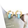 Classic Fashion Natural Stone Round Bead Hoop Earrings Woman Turquoises 3.0mm Thick Stainless Steel Ear Buckle Earrings Jewelry