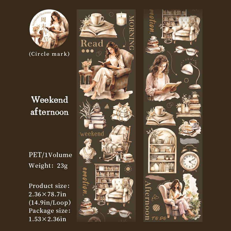

60mm * 200cm/roll coffee reading theme PET tape creative character background decoration stickers DIY scrapbook stationery