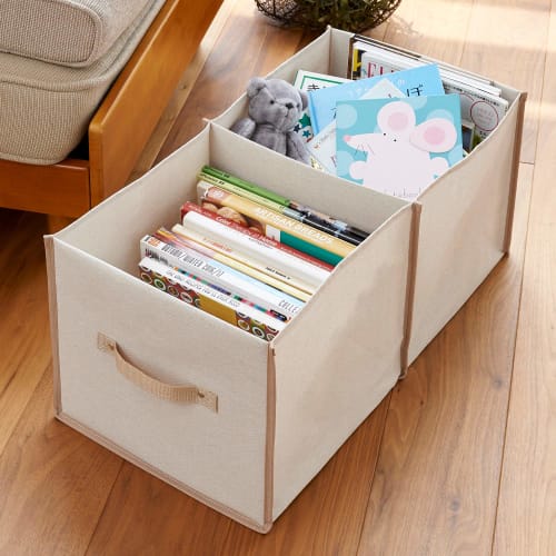 Astro Storage Case, Light Beige, Linen Material, Water-Repellent Interior, Divided Storage Box, Clothes Storage, Basket, Toy Storage, Book Storage, wi