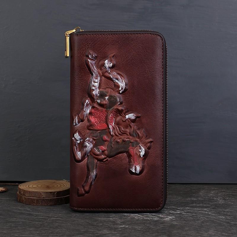 Johnature Genuine Leather Long Wallet Vintage Large Capacity Multi Card Animal Pattern Hand Purse