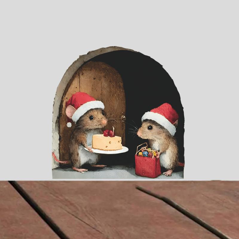 Cute Christmas Small Mouse Hole Wall Stickers Xmas Decoration For Home Noel Navidad Merry Christmas New Year Accessories