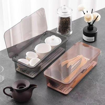 Transparent Dustproof Chopsticks Holder & Tea Set Storage Box with Draining Lid - Home Kitchen Tableware Organizer