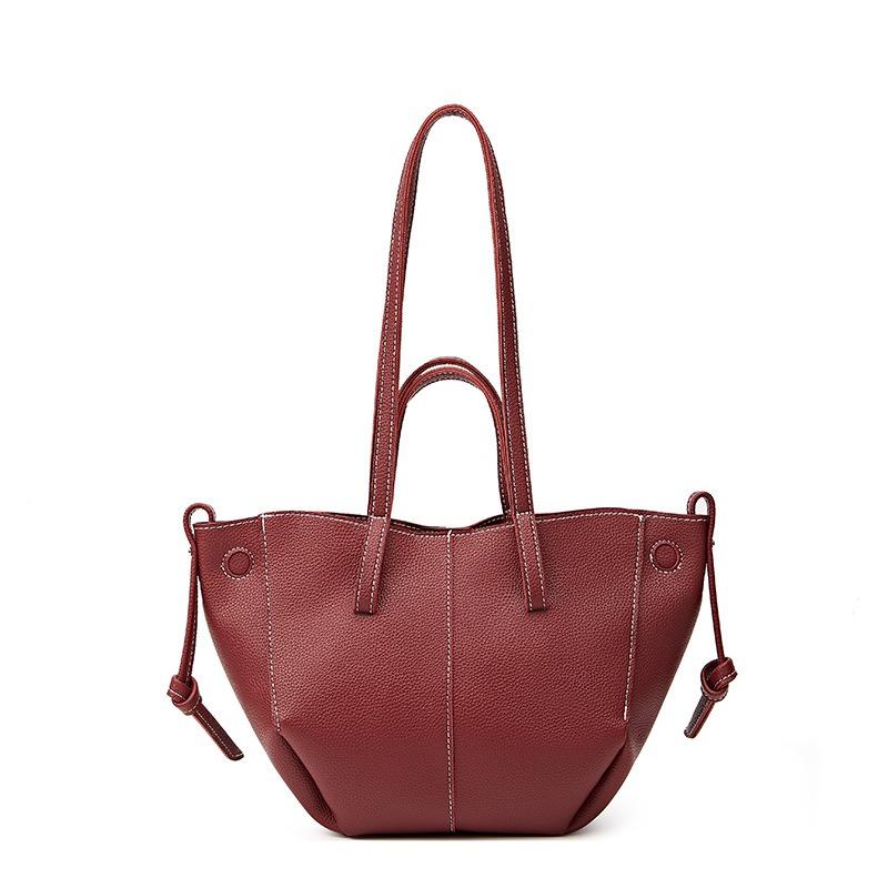 Lychee Pattern Soft Leather Large-capacity Tote Bag Fashionable Niche Design High-end Handbag Single Shoulder Wing Bag
