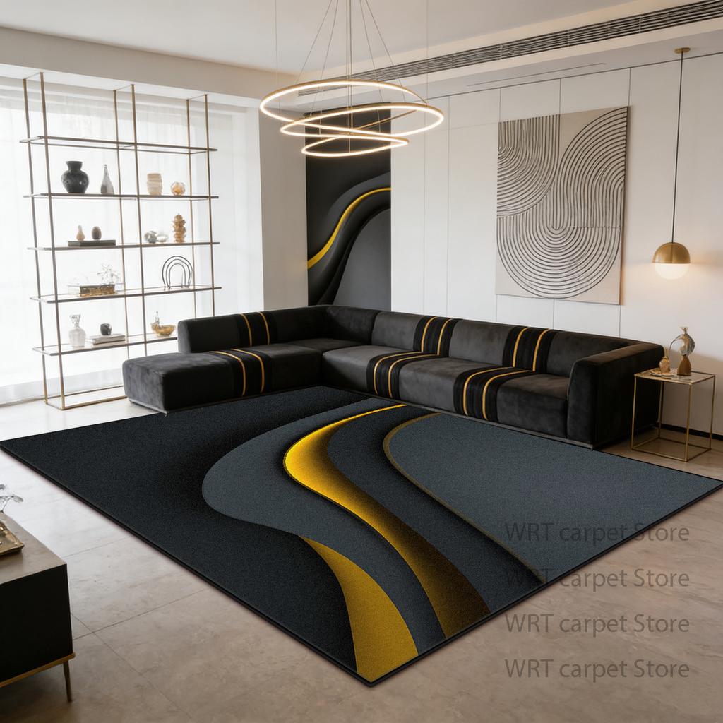 Modern Light Luxury Black Golden Large Rugs Decoration Home Sofa Coffee Tables Living Room Carpet Bedroom Bath Non-slip Foot Mat