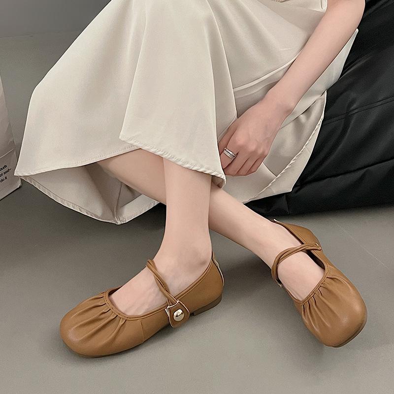 Flat-bottomed Mary Jane Single Shoes Women's New Summer French Evening Breeze Gentle Matching Skirt Shallow Mouth Soft-soled Beanie Shoes