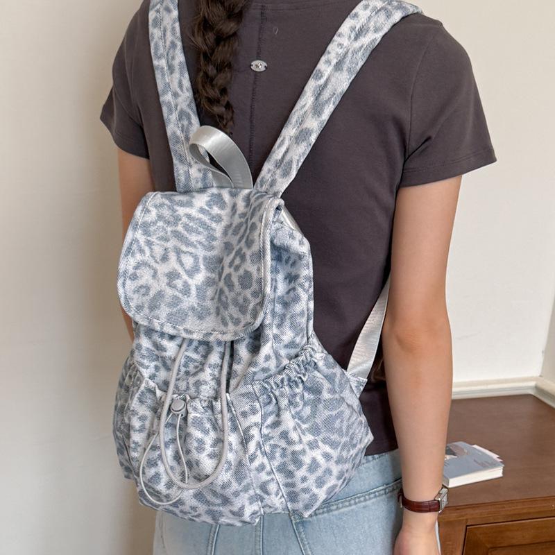 Schoolbag Retro Leopard Print Backpack Bag Women's 1011 Summer New Fashion College Style Canvas Bag Casual Large Capacity Backpack