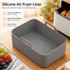 Silicone Air Fryer Liner, Gray Rectangular Basket Insert with Wave Base and Side Handles for Baking Roasting Serving