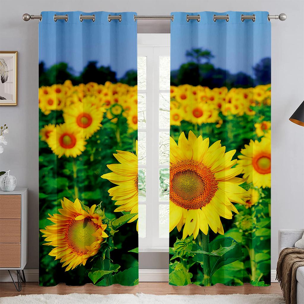 Beautiful Sunflower Sea of Flowers Curtains Living Room Bedroom Kitchen Balcony Window Decor 2 Panel Landscape