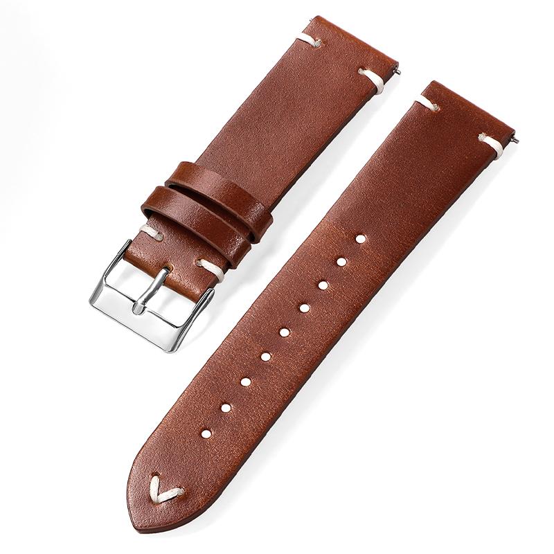 Retro Oil Wax Genuine Calfskin Watch Band Quick Release Handmade Stitching Leather Watch Strap 18mm 20mm 22mm Watch Accessories