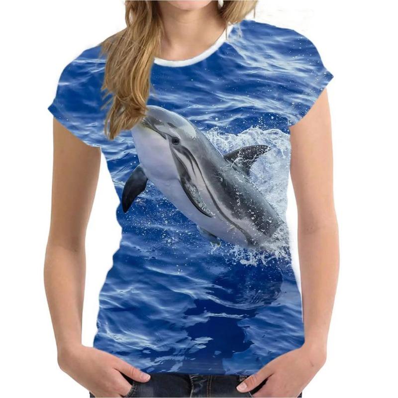 Women's T Shirt Dolphin Animal 3D Print Tee Summer Fashion Casual O-Neck Short Sleeve T-Shirts Y2k Tops Harajuku Female Clothing