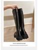 Introducing: Quick-Delivery Mom-Style Grape Boots – Wrinkled Horsehide, Round Toe, Thick Sole, Chunky Heel, Slimming Mid-Calf Knight Boots for Women.