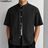 INCERUN Men Short Sleeve Henley Shirt Striped Loose Casual Tops