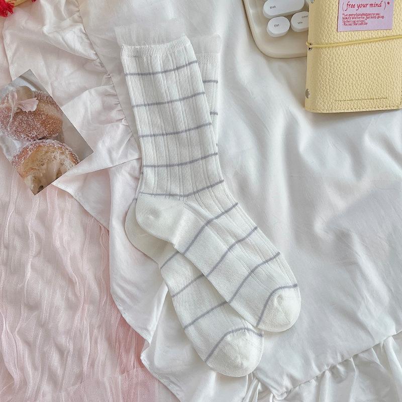 Chaussettes montantes tube d'été fines pour femmes, rayées, dentelle, maille dentelle, respirantes, sans os