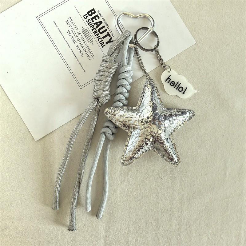 Starfish Bag Pendant Cute Leopard Bear Rainbow Leather Decorative Keychain Fashion Braided Rope Bag Gift All-purpose Accessory