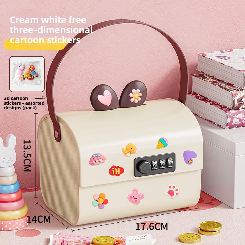 Carefully selected lockable storage box, plastic children's cartoon money box, desktop storage box, large-capacity multifunctional password box