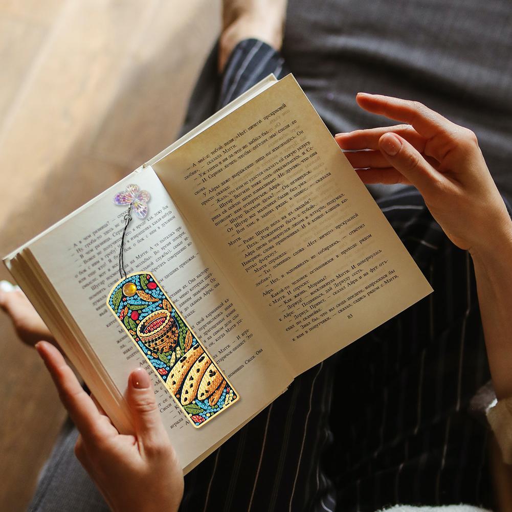 3Pcs Special Shaped Flower Pattern Diamond Painting Bookmark DIY Diamond Bookmark with Crystal Pendant for Reading Day Gift
