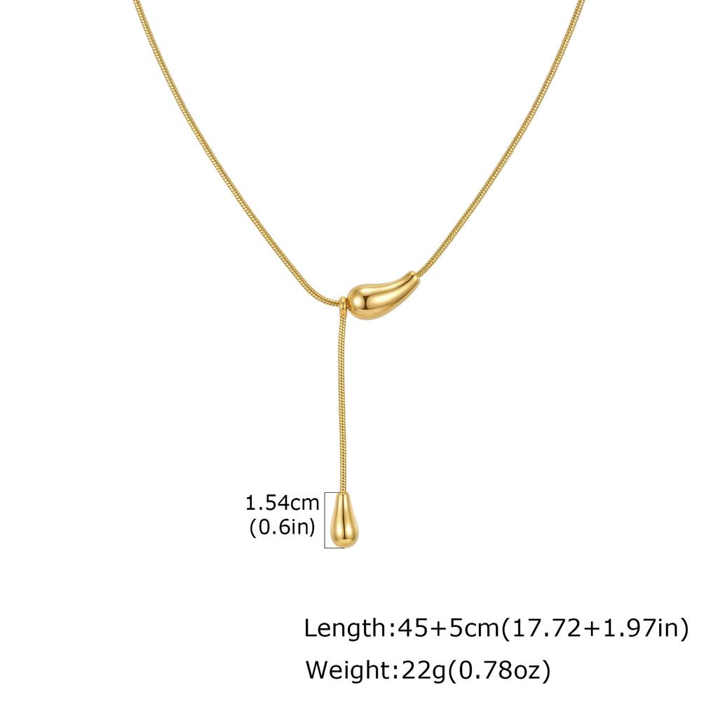 Accessories, Stainless Steel Glossy Water Drop Y-Shaped Necklace, Minimalist Versatile Ladies Collarbone Chain 2719