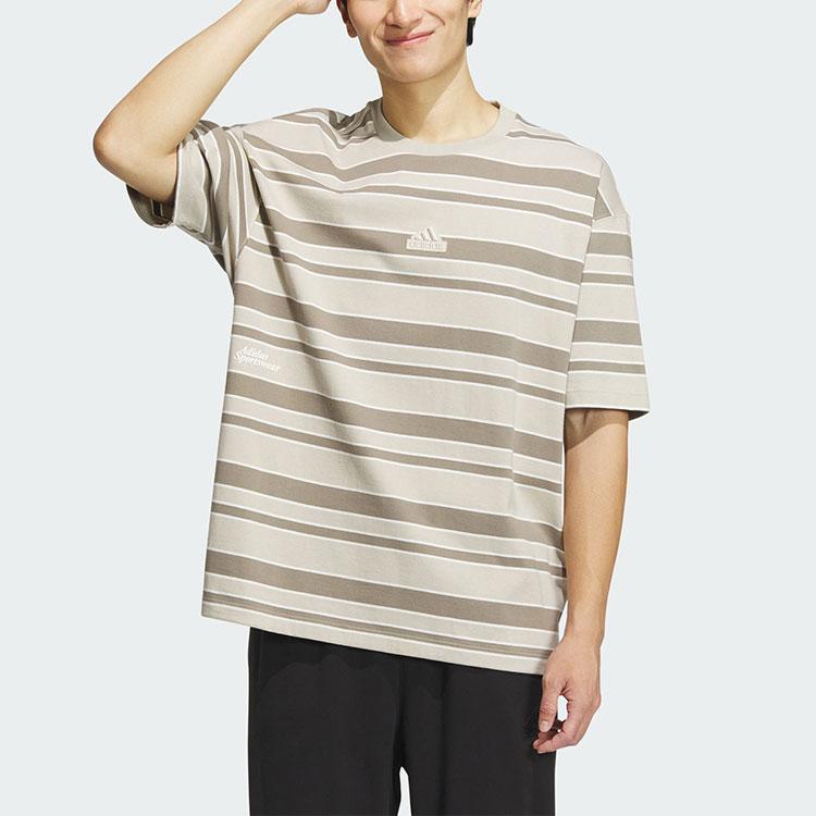 adidas Sportswear Men's FL Stripe T-Shirt Tan Olive Green IT3928