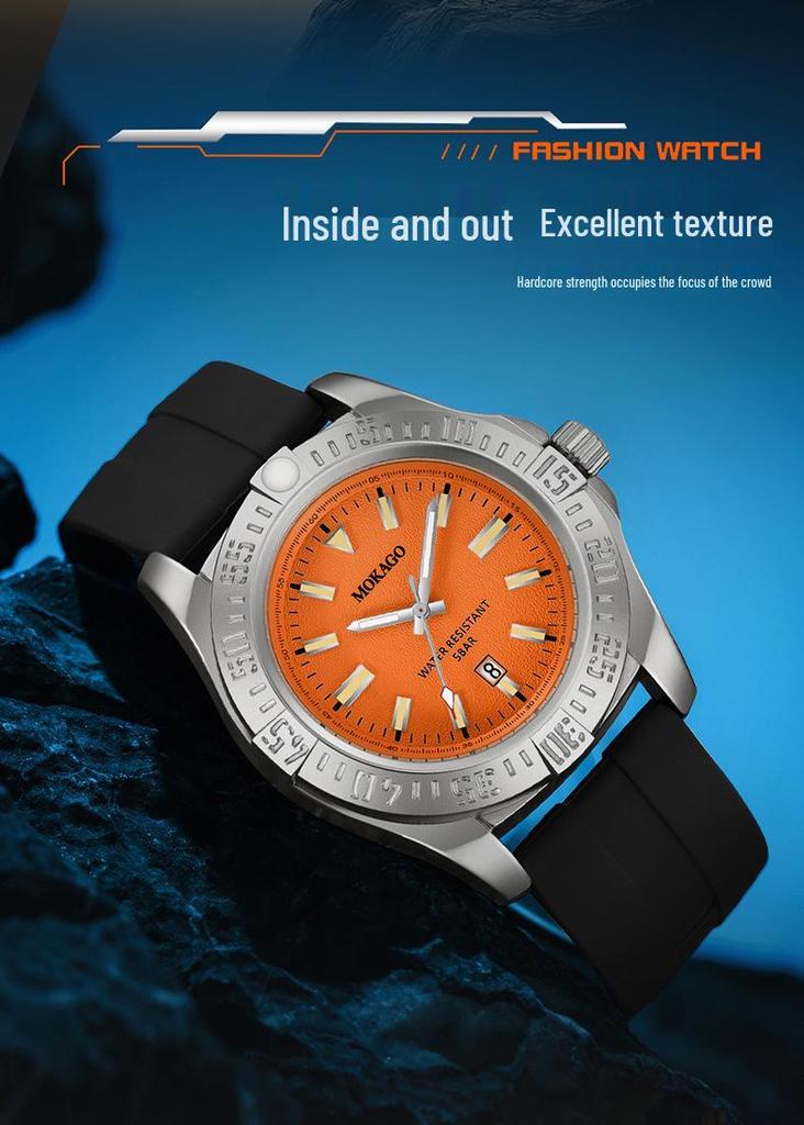 Mokaga Men's High-End Waterproof Quartz Watch with Simple Calendar & Luminous Stripe Markers