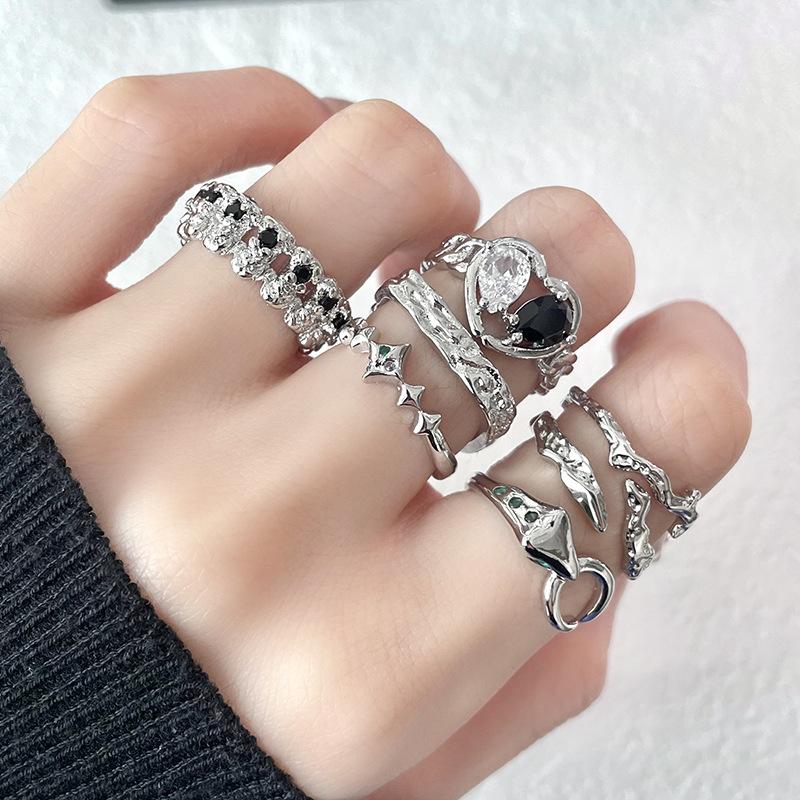 Niche Design, High-End Sense Of Love, Zircon Combination, Stacked Open Ring, Cold Wind Index Finger Ring, Personalized Woman