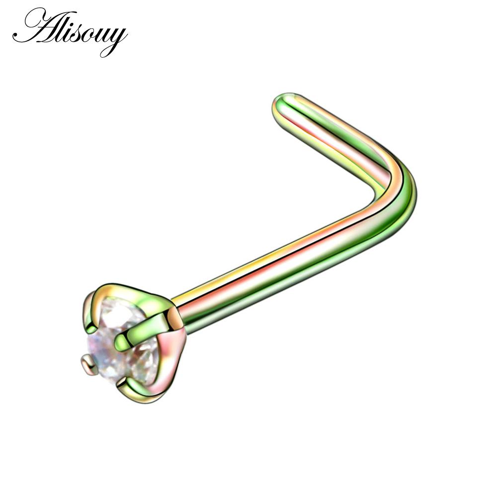 

Alisouy 1PC Нержавеющая сталь Кристалл Нос Кольца Пирсинг Розового Золота Цвета Винт Назир Ноздря Серьги-гвоздики Украшения Для Тела 20G разноцветный