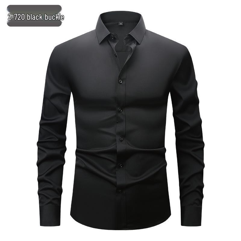 Men's White Four-Way Stretch Wrinkle-Resistant Long Sleeve Shirt - Formal and Casual Plus Size