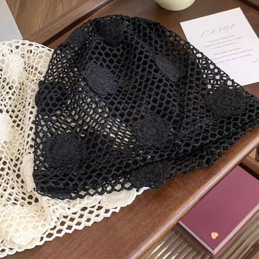 Handmade Lace Beanies Hat Hollow Out Weave Cap Fashion Crochet Flower Hat  Spring and Summer