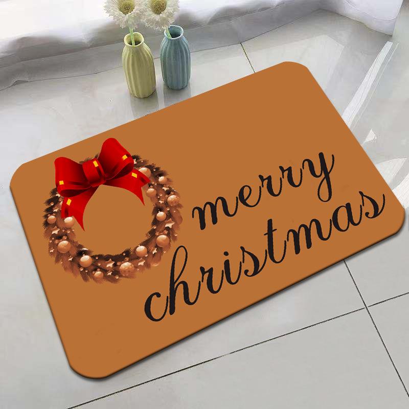 Festive Red Non-slip Absorbent Door Mat - Christmas Crystal Velvet