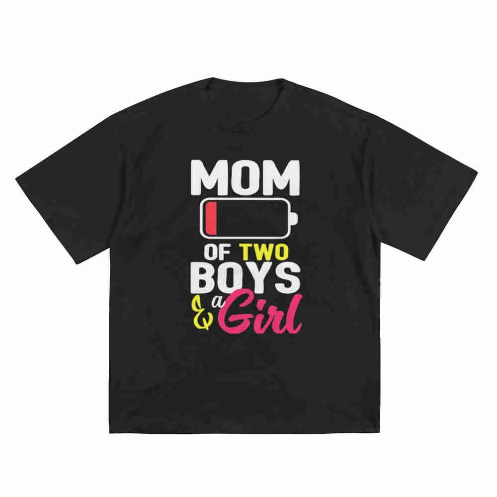 Mom Of 2 Boys 1 Girl Battery Two A Short Sleeve Tee 100% Cotton T-Shirt