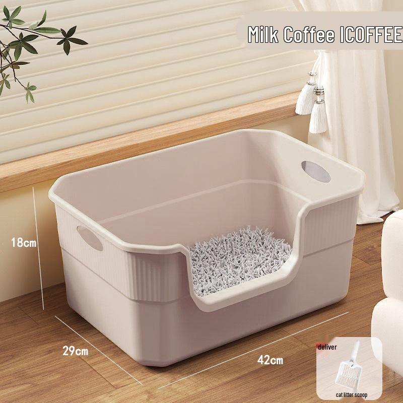 Extra Large Splash-Proof Open Cat Litter Box for Indoor Kittens