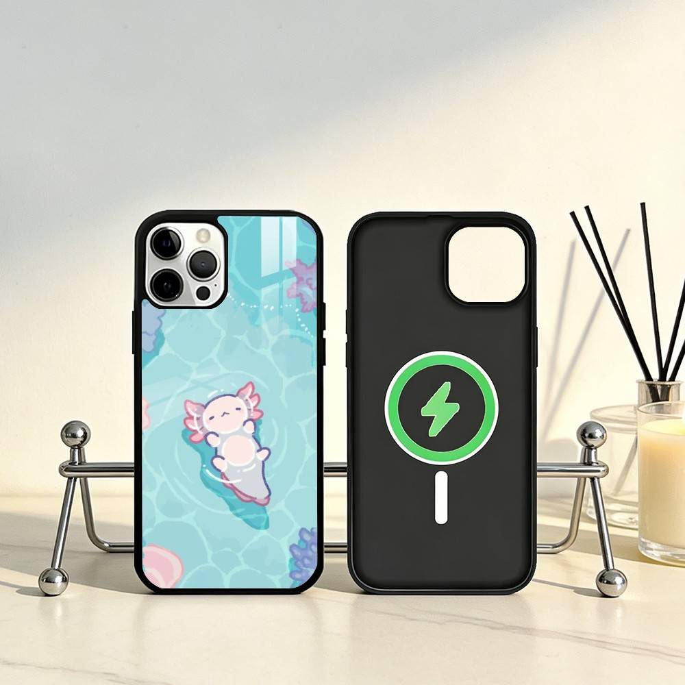 Cartoon Cute Axolotl Phone Case For iPhone17,16,15,14,13,12,11 Plus,Pro Max Magnetic For Magsafe Wireless Charging