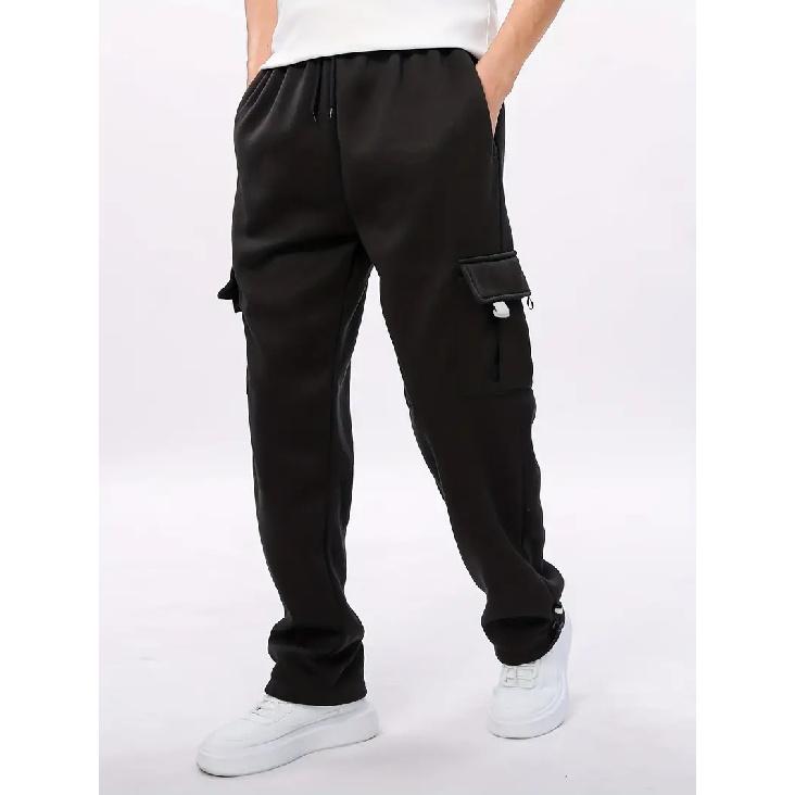 Spring and summer new men s loose casual sports multi-pocket pants S чёрный