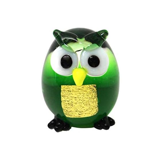 Fokart Figurine Green Total Length 1.9cm Cute Handmade Glasswork Health Luck Gold Leaf Owl CKK238