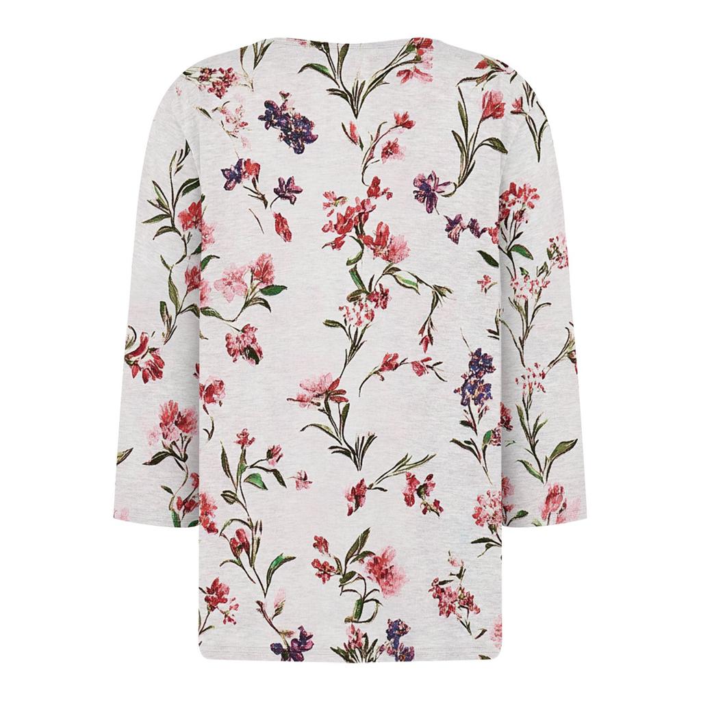 Camiseta informal de manga corta con cuello en V y botones decorativos para mujer, con estampado de moda, de tres cuartos