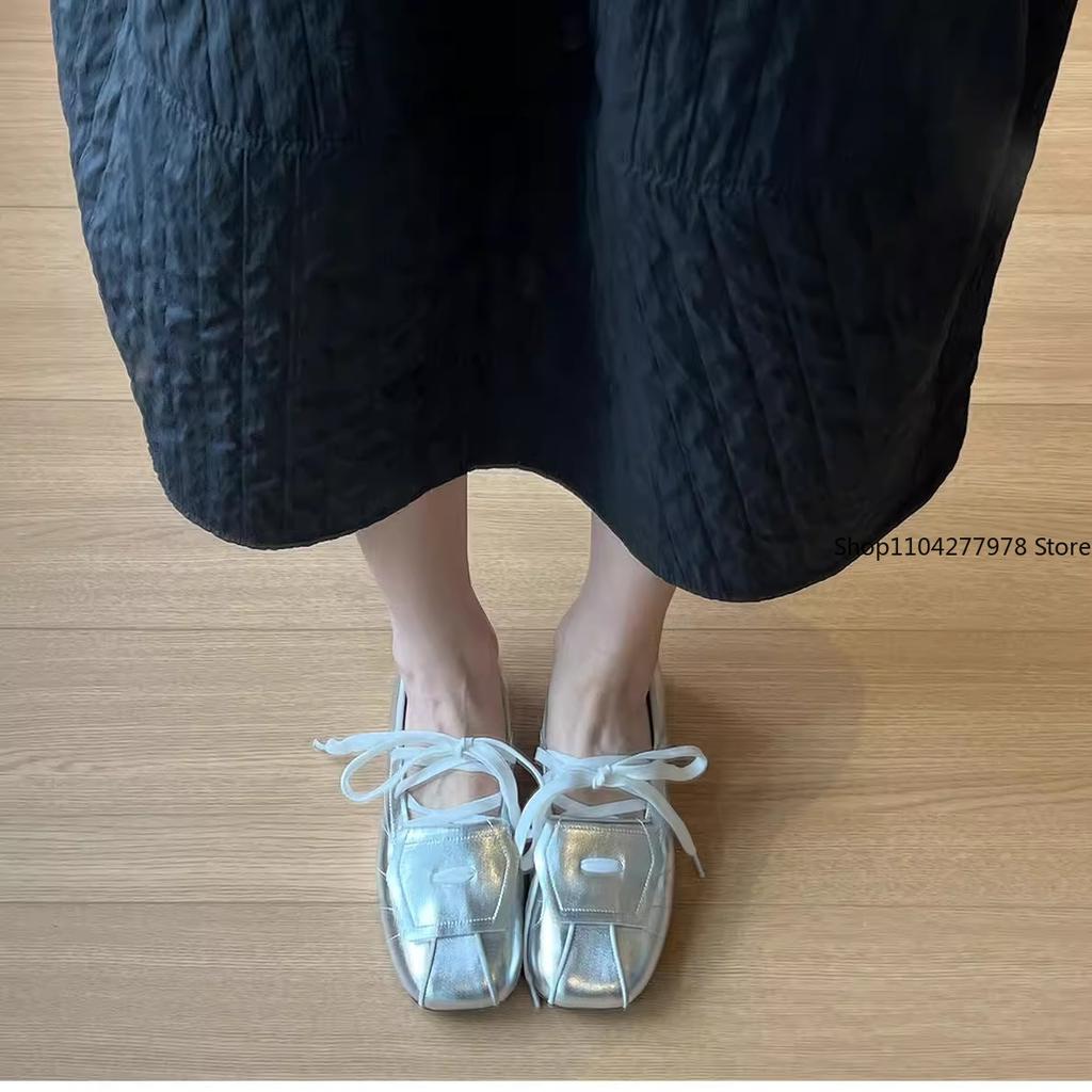 Fashion PU Leather 2025 Summer Mary Jane Shoes Mixed Colors Lace-up Square Head Sneakers Women's Flip Comfortable Sports Shoe Flats