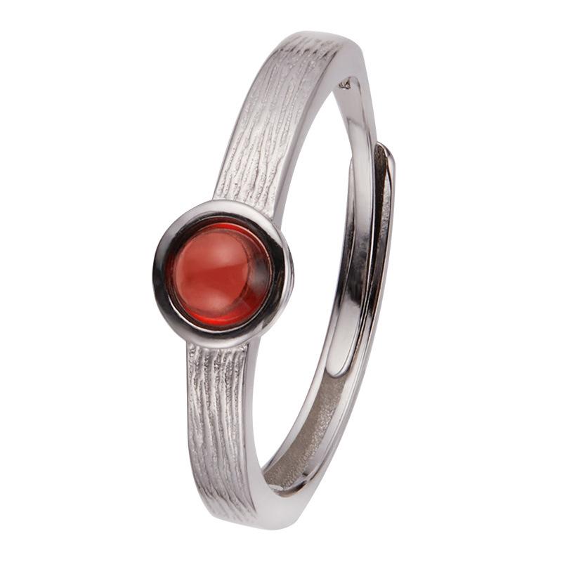 Natural Gemstone Jasper Nanhong Garnet Opal Turquoise Ring Women'S S925 Sterling Silver Inlaid Treasure Minimalist Index Finger Ring