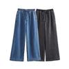 2024 Sommer Damen Gewaschenes Blaues Denim Lockeres Hemd und Jeans Set
